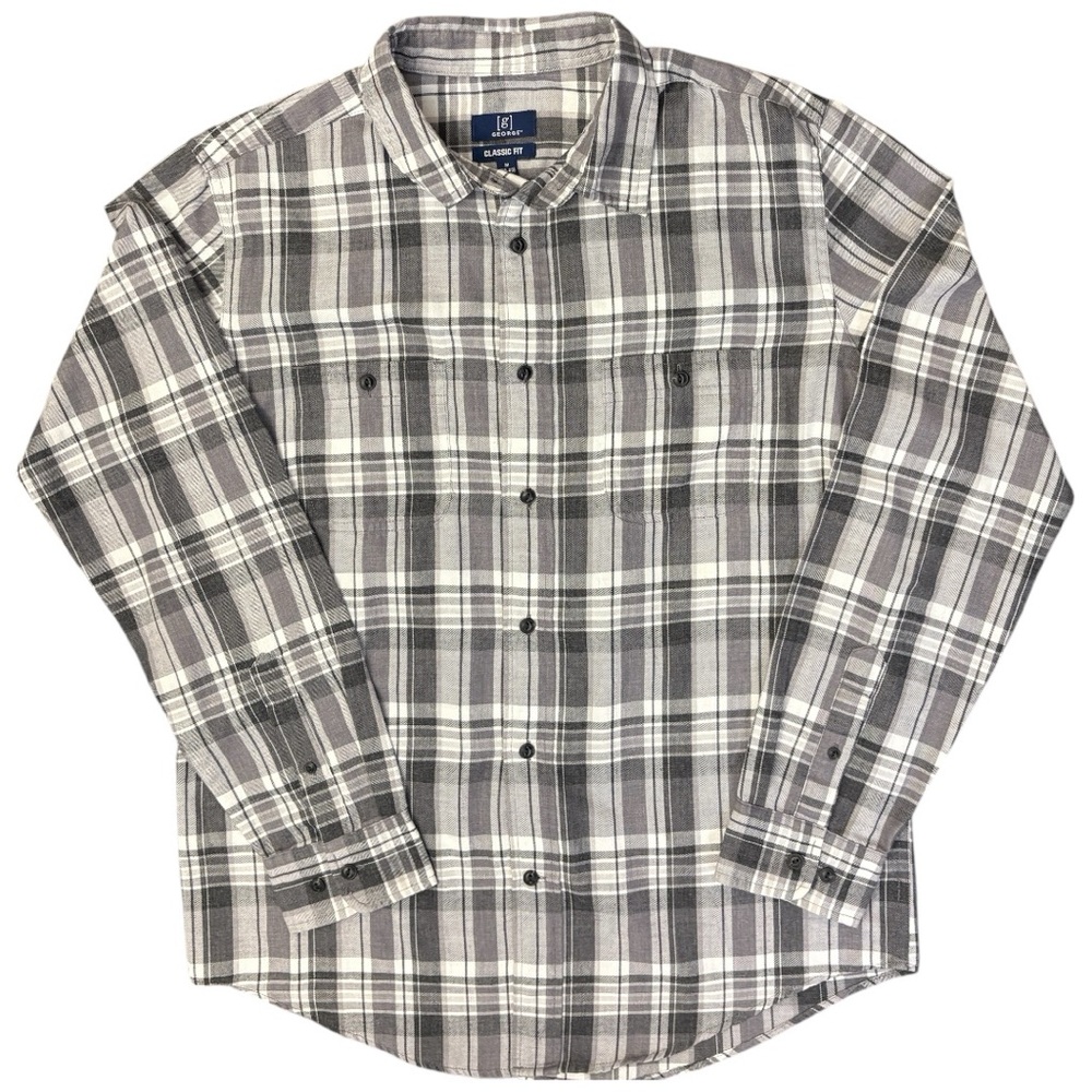 George Shirt Plaid Button Down Classic Fit Medium Gray White